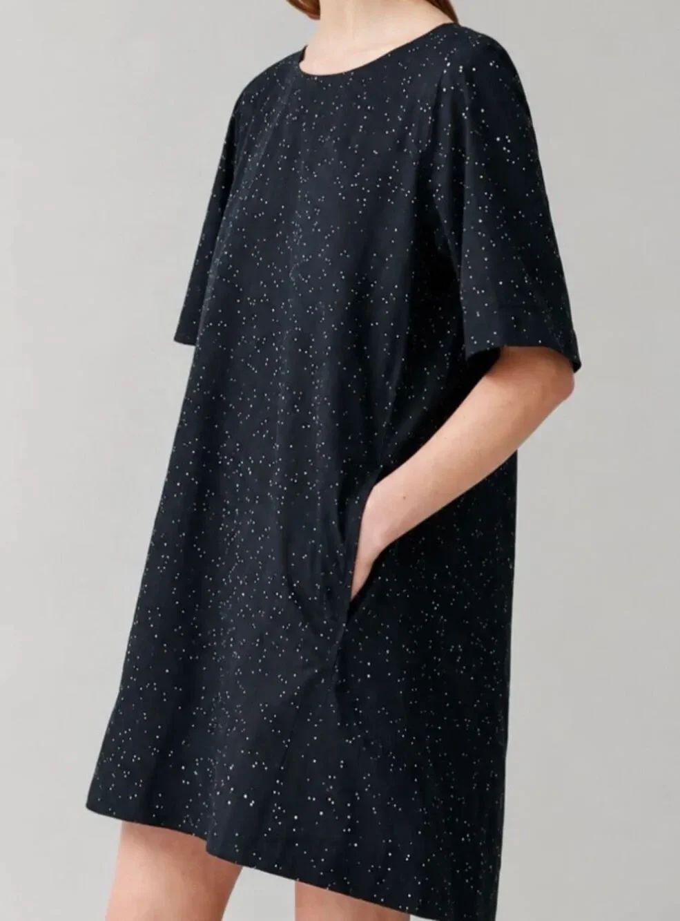 Cos women’s black eyelet shift minimalist pockets dress 4